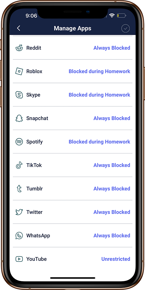 Gryphon Connect showing access rules for individual apps