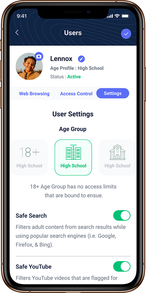 Age-based profile settings in Gryphon Connect