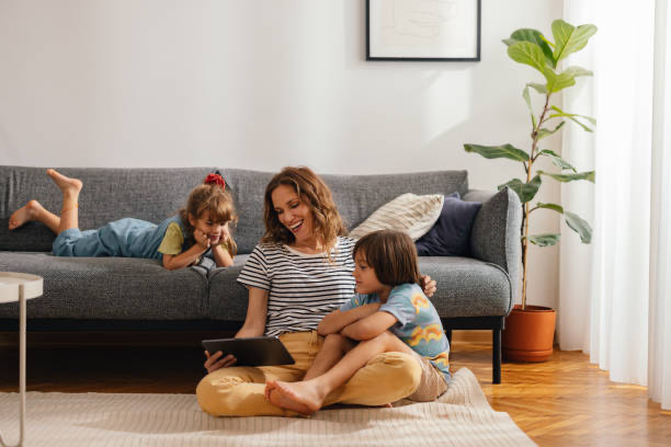 A family exploring a tablet together